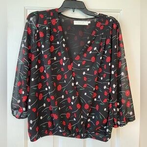 ASTR The Label Poppy Floral Surplice Crossover Long Sleeve Blouse Sz Medium